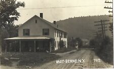 Family on porch, dusty dirt road, East Berne NY; nice 1914 RPPC picture