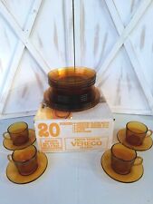 Vintage Mid Century Vereco France Amber Glass 20pc Dinnerware Setting For Four picture