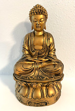 Vintage Gold Meditating Buddha Figurine Brass Finished Heavy Resin Figurine picture