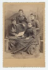 Antique c1880s Cabinet Card Stunning Image Four Women Posing Beautiful Dresses picture