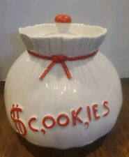 Abingdon 1940s Vintage Ceramic Cookie Jar #588 Cash Money Bag w Lid  7.5 Inch  picture