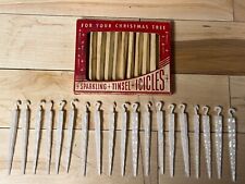 19 Vintage 1940’s Sparkling Tinsel Icicles Plastic Christmas Ornaments with Box picture