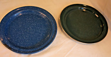 2 Enamelware Plates Blue, green Speckle Metal Plate 10” Camping Outdoors used picture