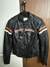 Harley Davidson Women’s MISS ENTHUSIAST Black Leather Jacket XS Racing MINT picture