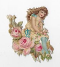1888 Chromo de Coupis, FANTASY FLOWERBED CHILD No.2 Antique, Diecut, 2-1/4