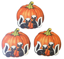 Vintage Halloween Die Cuts Set of 3 Pumpkins with Skunks 1950s 1960s  picture