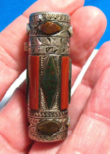 STERLING SILVER ANTIQUE BLOOD STONE CARNELIAN AGATE PERFUME HOLDER 21.8 GRAMS picture