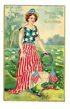 Early 1900's Patriotic Lady Liberty The Fallen Patriot Bless America picture