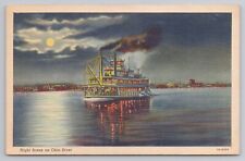 Vintage Postcard 1942 Night Ohio River Paddle Steamer Steam Boat Louisville KY picture