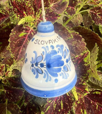 Beautiful Handmade Vintage Ceramic Bell  Slovakia M.M.Modra White & Blue ,flower picture