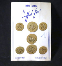Vintage 1930s Fila Brass Shank Buttons RARE Hook-Fast New on Card Set of 7 picture