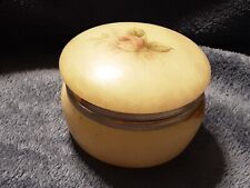 Vintage Hand Carved Alabaster Round Hinged Trinket Box, Rose, Italy picture