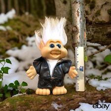 VTG 90s TROLL Doll - BIKER Troll Leather Style Jacket & Pants - White Hair 1991 picture