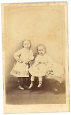 CIRCA 1880'S CDV Adorable Little Sisters in White Dresses JC Larkin Elmira NY picture