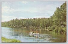 Hampden Massachusetts, Greetings, Couple Canoeing Scenic View, Vintage Postcard picture