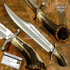 IMPACT CUTLERY RARE CUSTOM BOWIE KNIFE CROWN ANTLER DAMASCUS GUARD picture