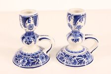 Pair Vintage Royal Delft Porceleyne Fles Blue Hand Painted Candle Holders ...AI1 picture