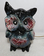 Vintage Mid Century Modern Ceramic Blue Red Drip Glaze Pottery Owl TV Table Lamp picture