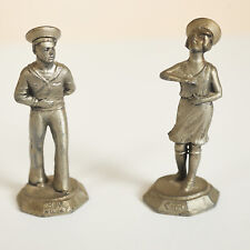 1927 Antique Sailor & Girl Bronzed Pewter Salt & Pepper Shaker SET Made in USA picture