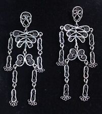 Skeleton Earrings Long Articulated Sterling Handmade Oaxaca Mexican Folk Art picture