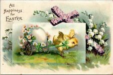 Clapsaddle Easter~Chick Pulls Daisy Egg Cart~Lily of Valley~Violet Cross~Emboss picture