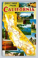 CA- California, General Map Greetings, Antique, Vintage Souvenir Postcard picture