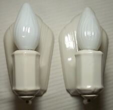 Antique Sconce Pair Vtg Porcelain Light Fixture Ceramic Wall 2 Rewired USA #E29 picture