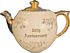 Vintage Kingwood Ceramics 50th Anniversary Hand Painted 22kt Gold Teapot & Lid picture