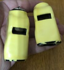 VINTAGE PAIR OF 2 METAL RUBBER COATED YELLOW WHISTLES picture