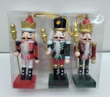 Wooden Nutcracker Ornaments Set Of 3 Christmas Tree Decor 4in Tall picture