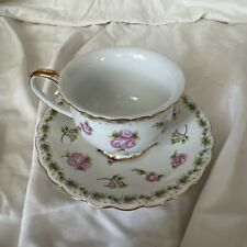 Vintage Bone Fine China Tea Cup and Saucer Pink Roses Gold rose imprint/name picture