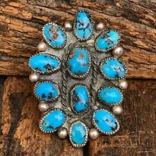 1930s BEST Zuni Long Cluster Gem Cerillos Blue Turquoise Silver Fred Harvey Ring picture