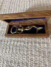 Vintage Metal Mermaid Bottle Opener With Wooden Case Nautical Sea Theme picture