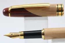 Vintage Unbranded Two-Tone Wooden Extra Fine Fountain Pen, GT (Blue Ink) picture
