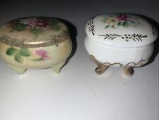 2 Vintage Tiny porcelain trinket boxes hand painted 1 Chip Unseen W/ Lid On picture