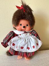 Vintage Monchhichi Doll Girl Red Plaid Dress Hearts Freckles picture