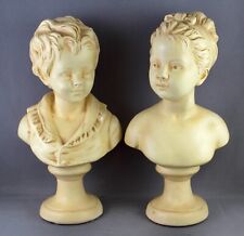 Pair Of Girl Boy Figurine Bust Chalkware Roman Art Co. picture
