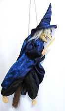 Vintage Ganz Halloween Hanging Witch 18” Blue Cape Barefoot Riding Broom picture