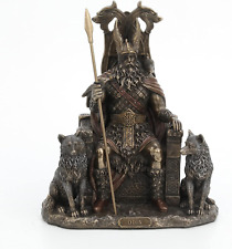 8 5/8 Inch Odin Sitting on Throne with Wolves Resin Sculpture Bronze Finish Viki picture