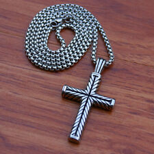 Men Women Vintage Crufifix Cross Charm Pendant Necklace Stainless Steel Silver picture