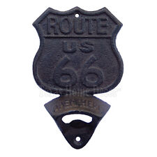 Route 66 Open Here Beer Bottle Opener Cast Iron Rustic Finish Wall Mounted  picture
