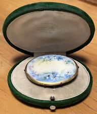 VICTORIAN HANDPAINTED PORCELAIN FLOWERS BROOCH + JEWELERS BOX CRAWFORD PEORIA picture
