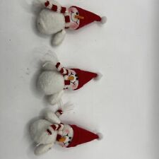 Vintage Fuzzy Red White Snowman Fabric Holiday Christmas Ornament Lot 3 picture