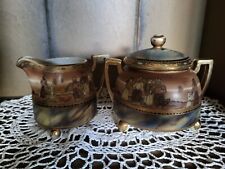 Antique Nippon Porcelain Moriage Creamer & Lidded Footed Sugar Bowl picture
