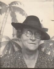 VINTAGE PHOTO BOOTH - OLDER WOMAN, HAT, BIG ROUND GLASSES picture