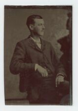 c1860'S 1/6 Plate TINTYPE Handsome Dashing Man Posing in Suit While Sitting Down picture