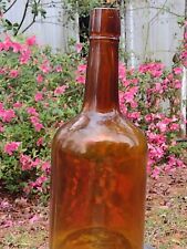Antique 1890's Honey Amber WHISKEY BOTTLE Squat Shape 10.25