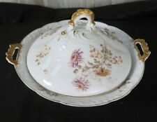 ANTIQUE CT Carl Tielsch Covered Tureen w Gilt Handles Painted Flowers  picture