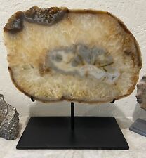 Large Brazilian Agate Crystal Slab/Slice/Section with Custom Metal Stand picture