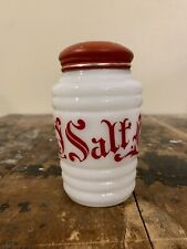 Vintage Hazel Atlas Old English Milk Glass Range Salt Shaker Original Red Lid  picture